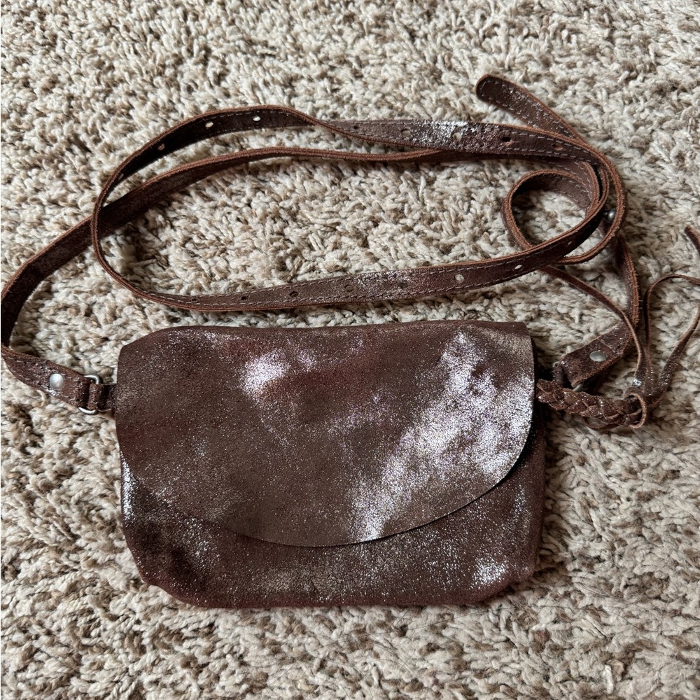 NWOT We The Free Rider Pyrite Crossbody Silver over Saddle Brown Small Leather